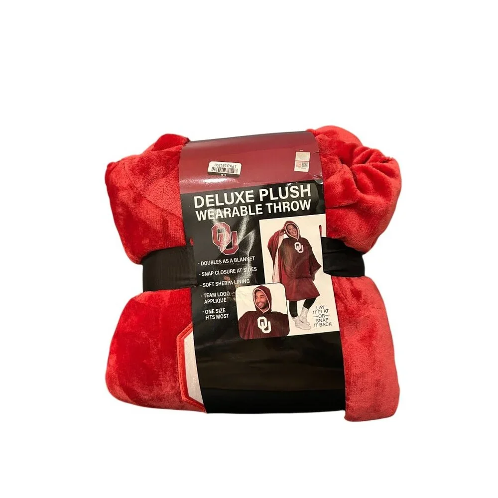 NWT Oklahoma Sooners Deluxe Plush Wearable Throw Blanket